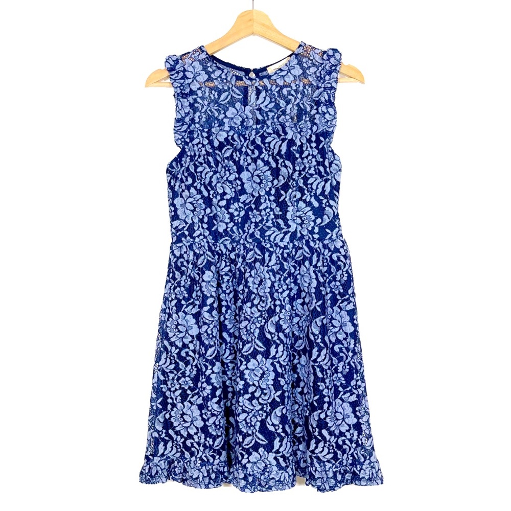 NWT Altar’d State Floral Lace Ruffle Dress Sleeveless Blue Sz M